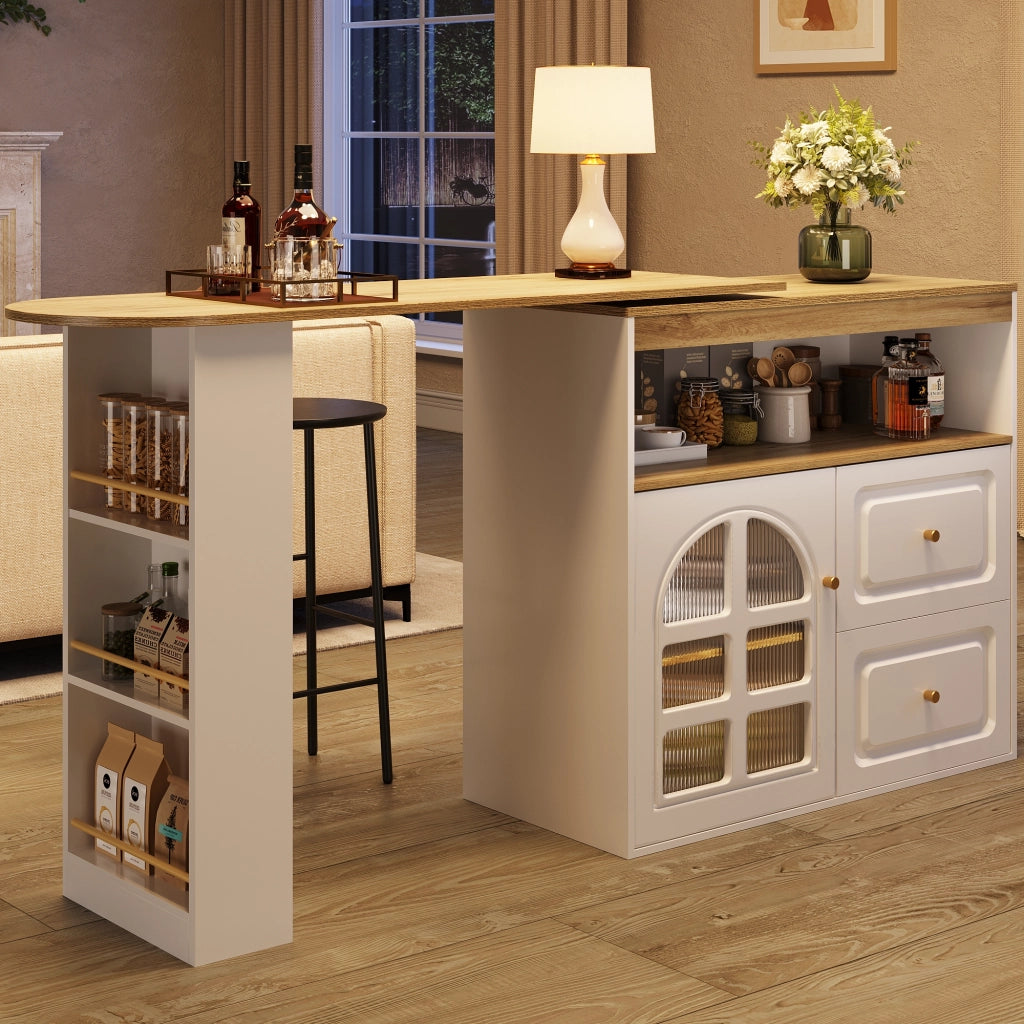TAVOLO ALTO Girevole 138-204x39x104 cm MDF Bianco con 2 Cassetti