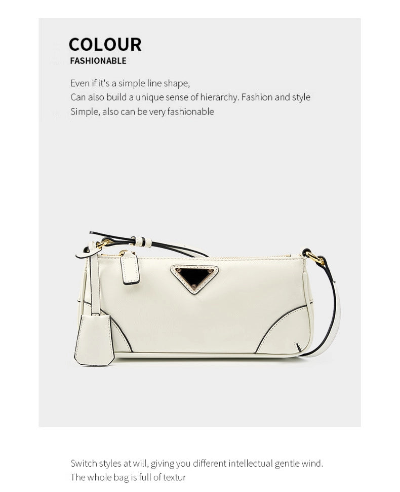 Borsa a tracolla da donna in vera pelle, modello Crescent, alla moda, modello Hobo, colore bianco.