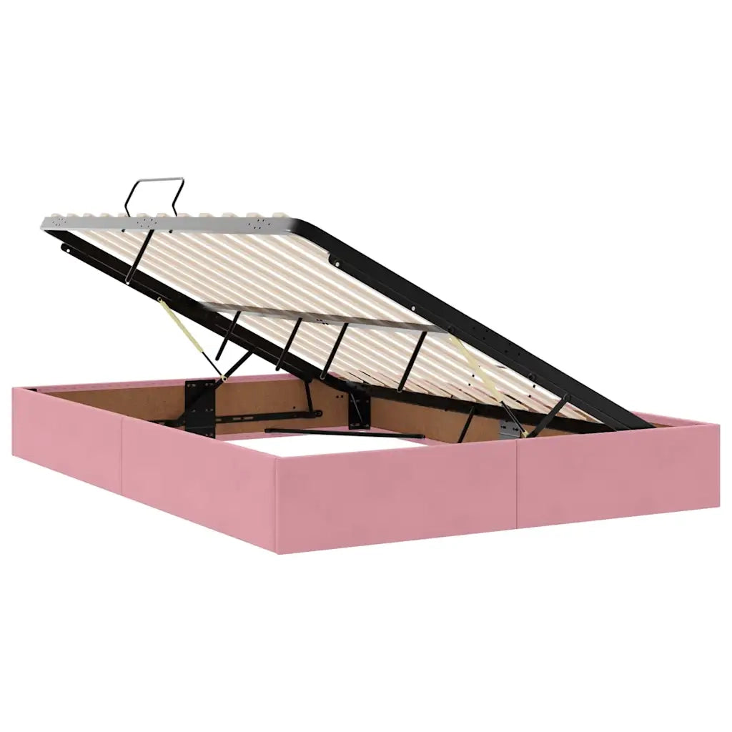 Letto con contenitore e materasso Rosa 140 x 200 cm Velluto