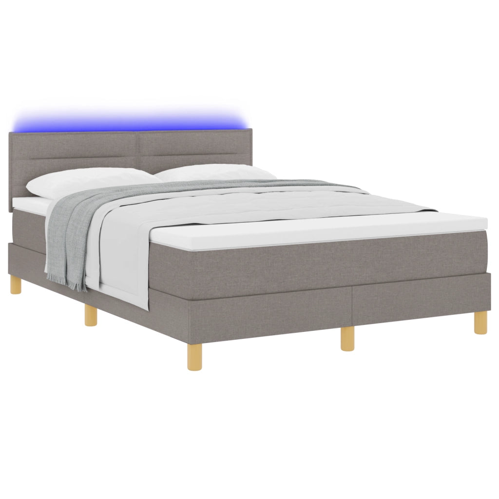 Letto Box Spring con Materasso e LED Tortora 140x200 cm Tessuto