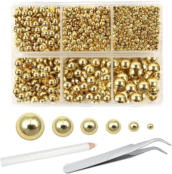 Set di perle 5000 pezzi - Perle a forma semicircolare - Perle in plastica - 2 mm/3 mm/4 mm/5 mm/6 mm/8 mm - Per decorazioni/Scrapbooking - Lavorazione artigianale DIY