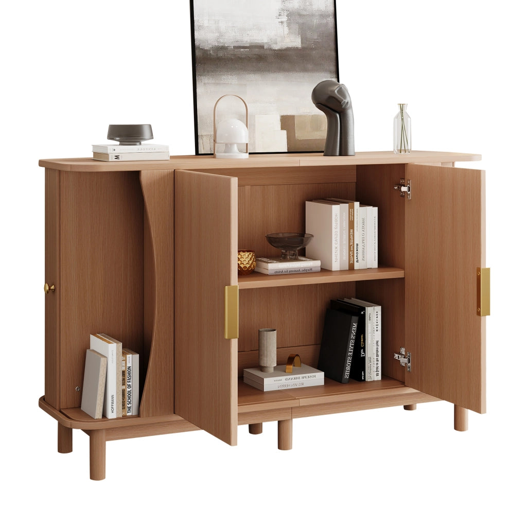Sideboard in MDF 140x40x88 cm con 2 porte scorrevoli, finitura naturale noce