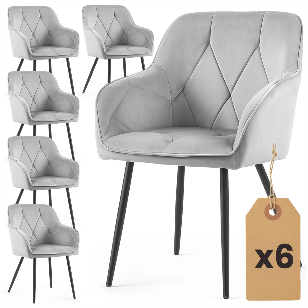 Set di 6 Sedie in velluto trapuntato DIAMANTE Grigio gambe nere
