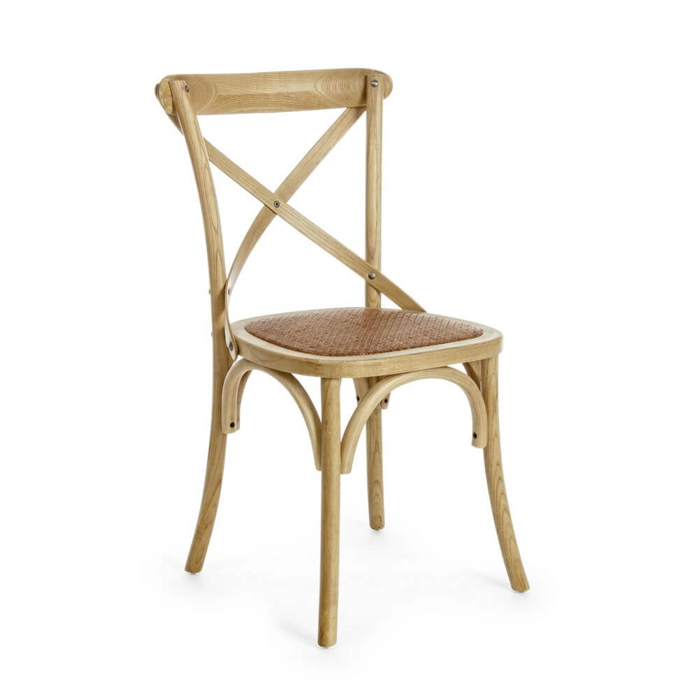 Sedia in Legno di Olmo con Seduta in Rattan Naturale - CROSS