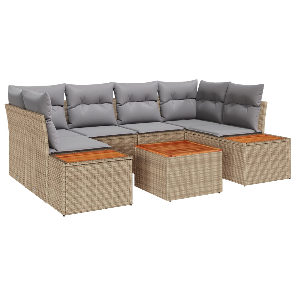 Set Divano da Giardino 6 Pezzi con Cuscini Beige Poly Rattan Acacia