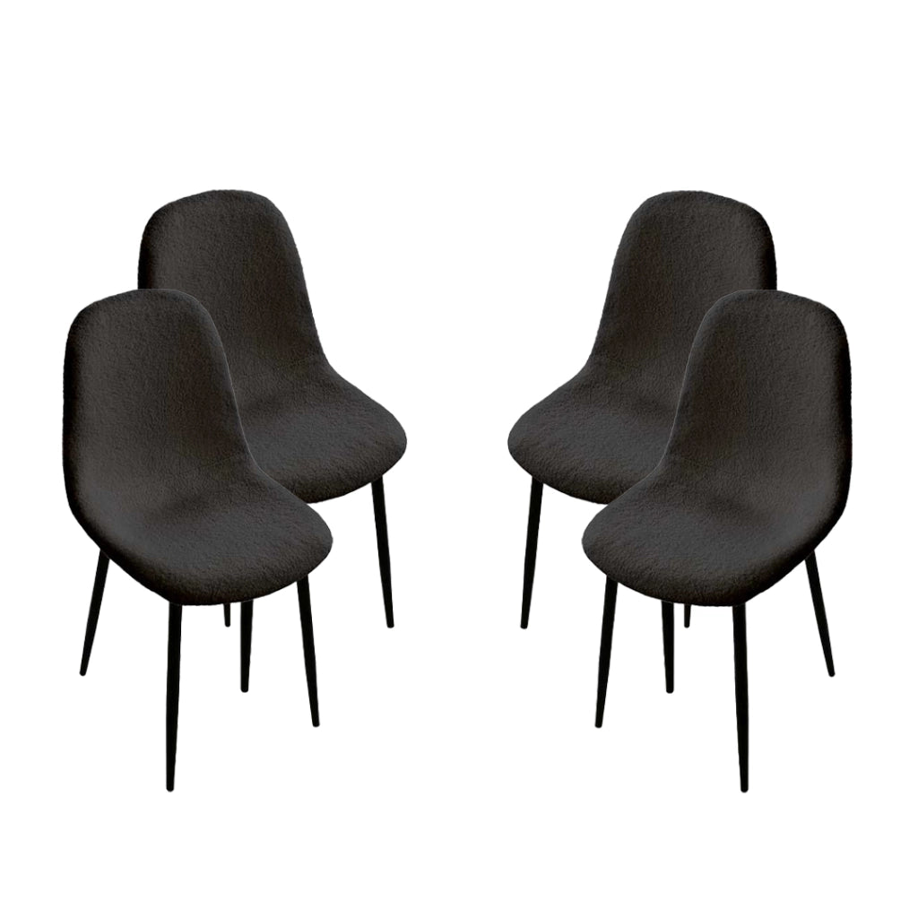 SET DA 4 SEDIE IMBOTTITE TEDDY TESSUTO NERO CON GAMBE NERE 44X48X88 CM