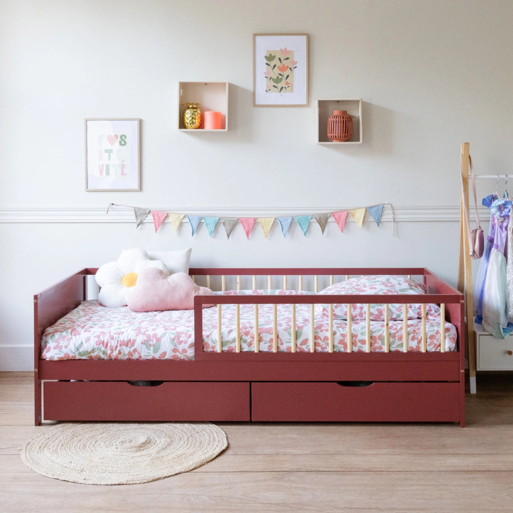 Letto per bambini 190x90cm in terracotta con cassetti ADAM