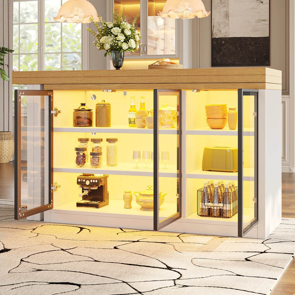 Tavolo da pranzo con armadio laterale; piano girevole a 360°; luce multicolore; per cucina e sala da pranzo; 120 × 40 × 72 cm