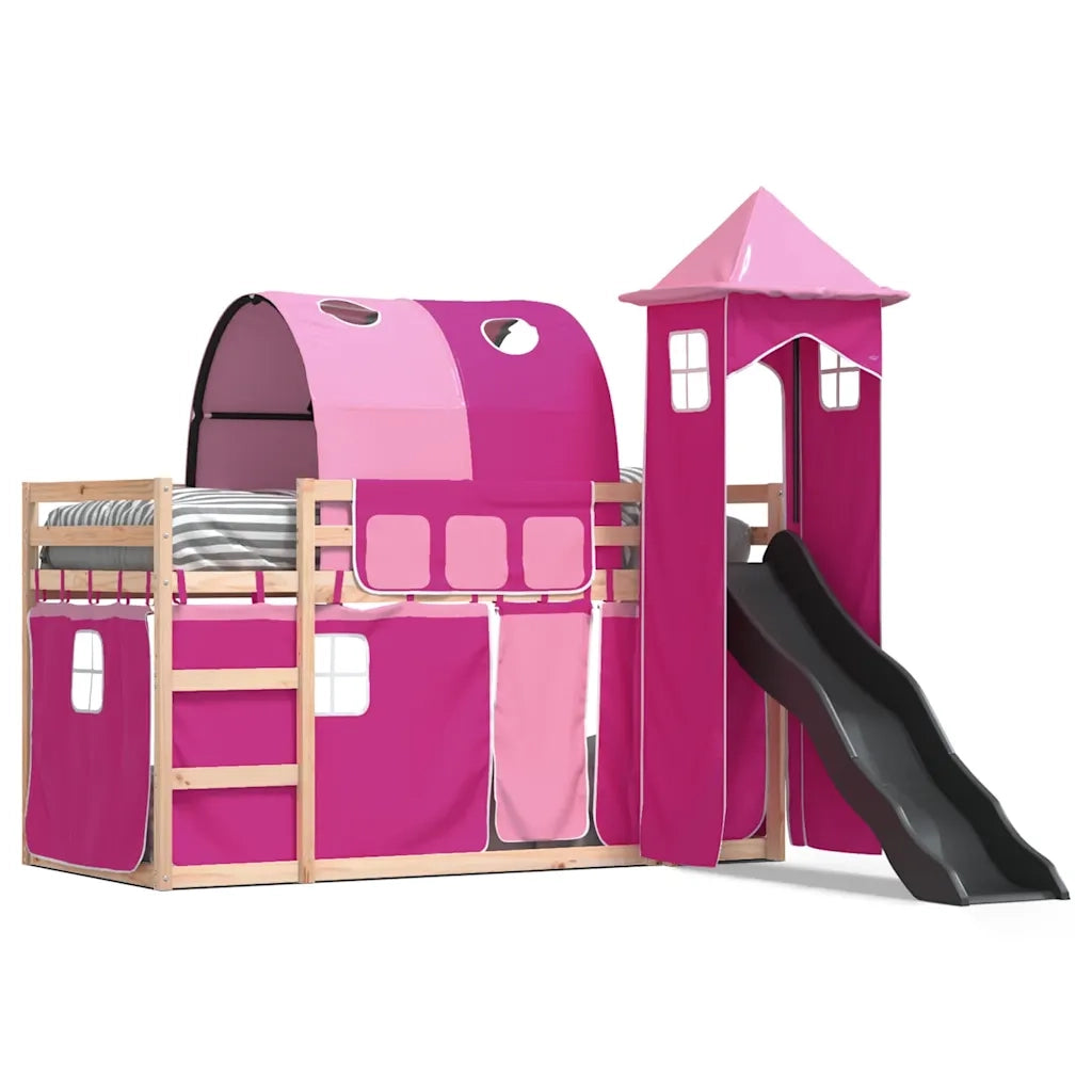 vidaXL Letto a Castello con Scivolo e Tende Rosa 80x200 cm