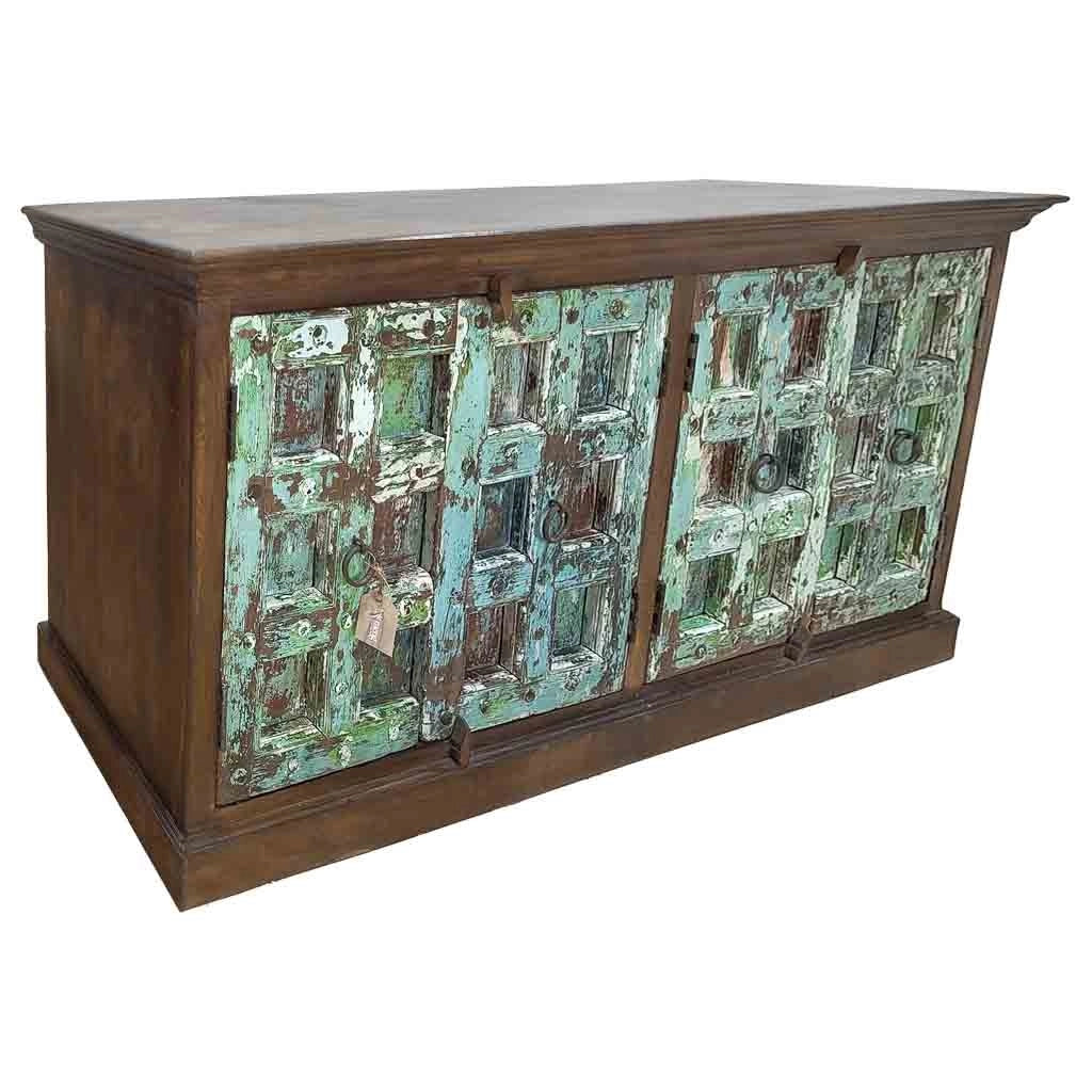 Credenza artigianale in legno blu 212x52x98h cm