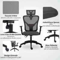 Sedia da Ufficio Ergonomica e Regolabile con Supporto Lombare e Poggiatesta, 66x61x106-116 cm, Grigio