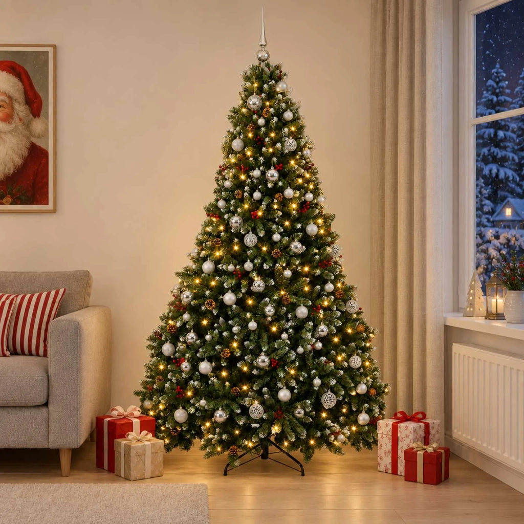 Albero di Natale artificiale verde con palline 210 cm 300 LED 3467022