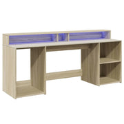 Scrivania da ufficio postazione di lavoro mobile per computer scrivania da studio con luci a LED legno ingegnerizzato rovere Sonoma marrone 02_0023425