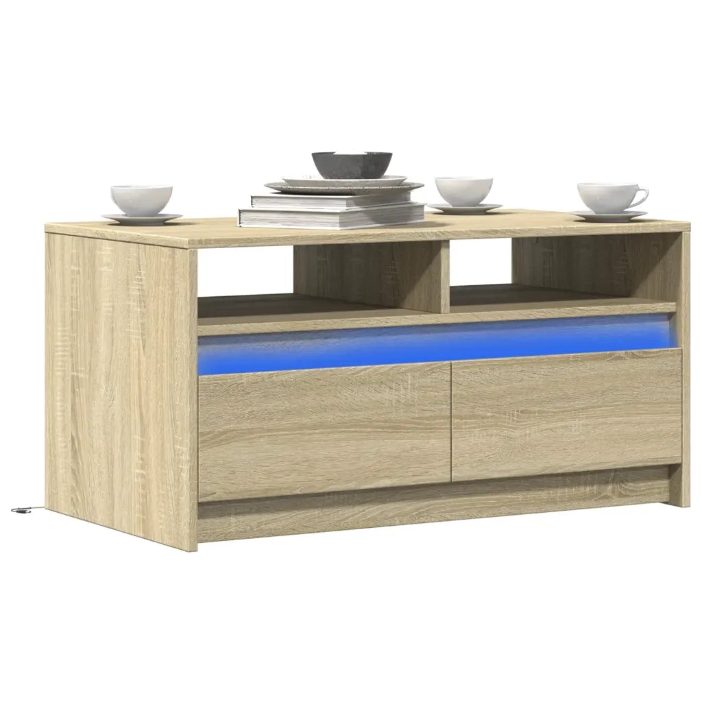 Tavolino da salotto | Tavolino da caff¨¨ | Tavolino da Soggiorno con Luci LED Rovere Sonoma in Truciolato