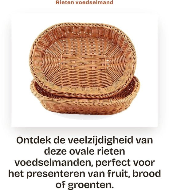 Borsa per Frutta e Verdura 2 pezzi - Cestino Ovale in Imitazione di Rattan - 35 x 25 x 7 cm - Per Frutta/Brodo/Verdura - Ripiegabile - Pratico e Estetico - Cestino per Conservazione