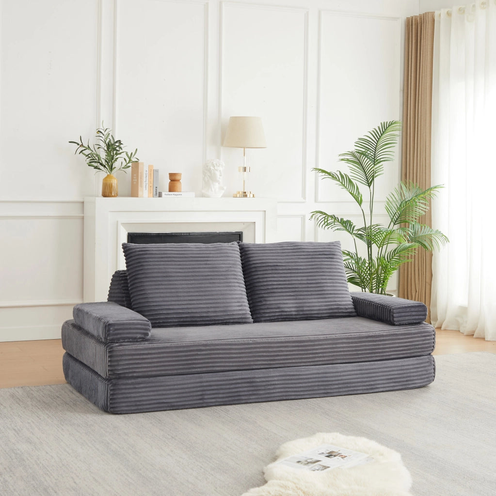 Divano modulare in velluto a coste grigio 211,5 cm