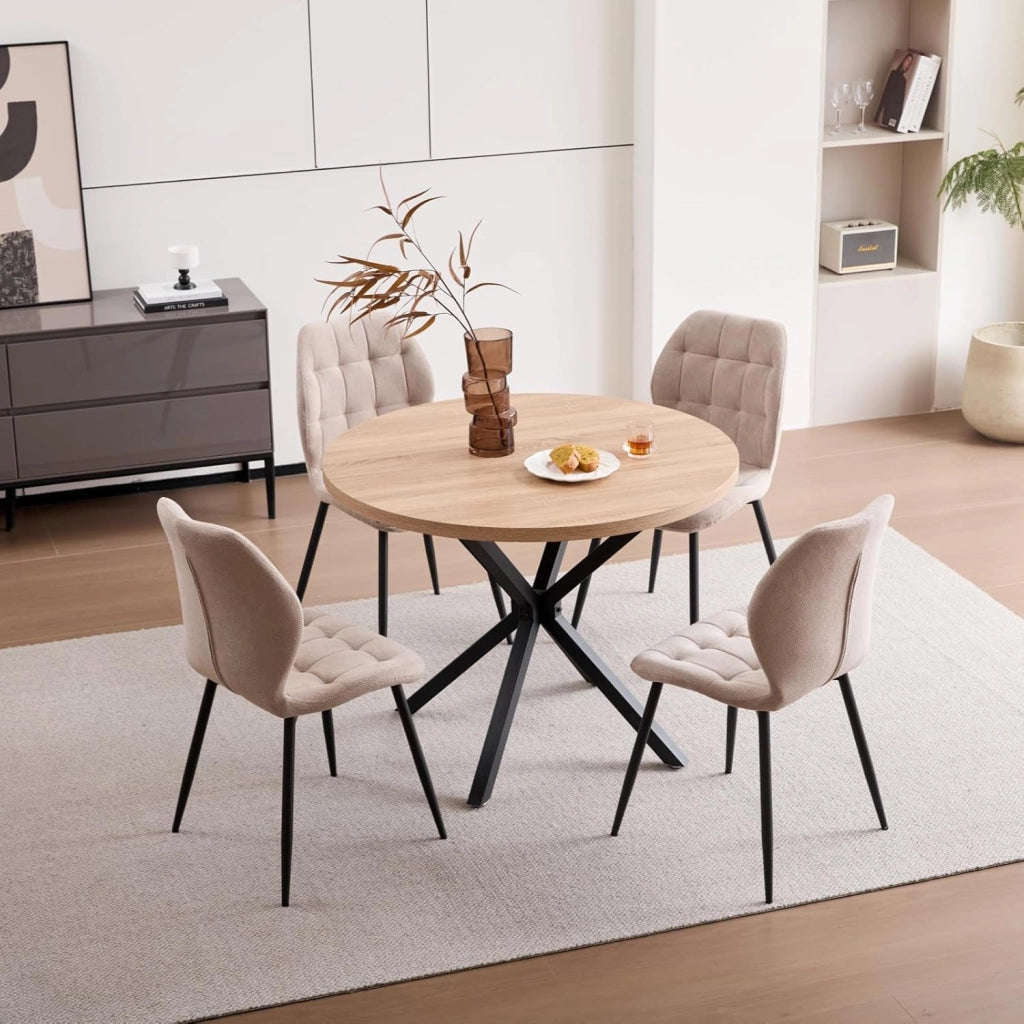 GrandCA HOME Set di 8 Sedie da Pranzo, Sedie in Tessuto, Sedie da Cucina in Stile Nordico, Gambe in Metallo, Design a 20 Griglie — Kaki