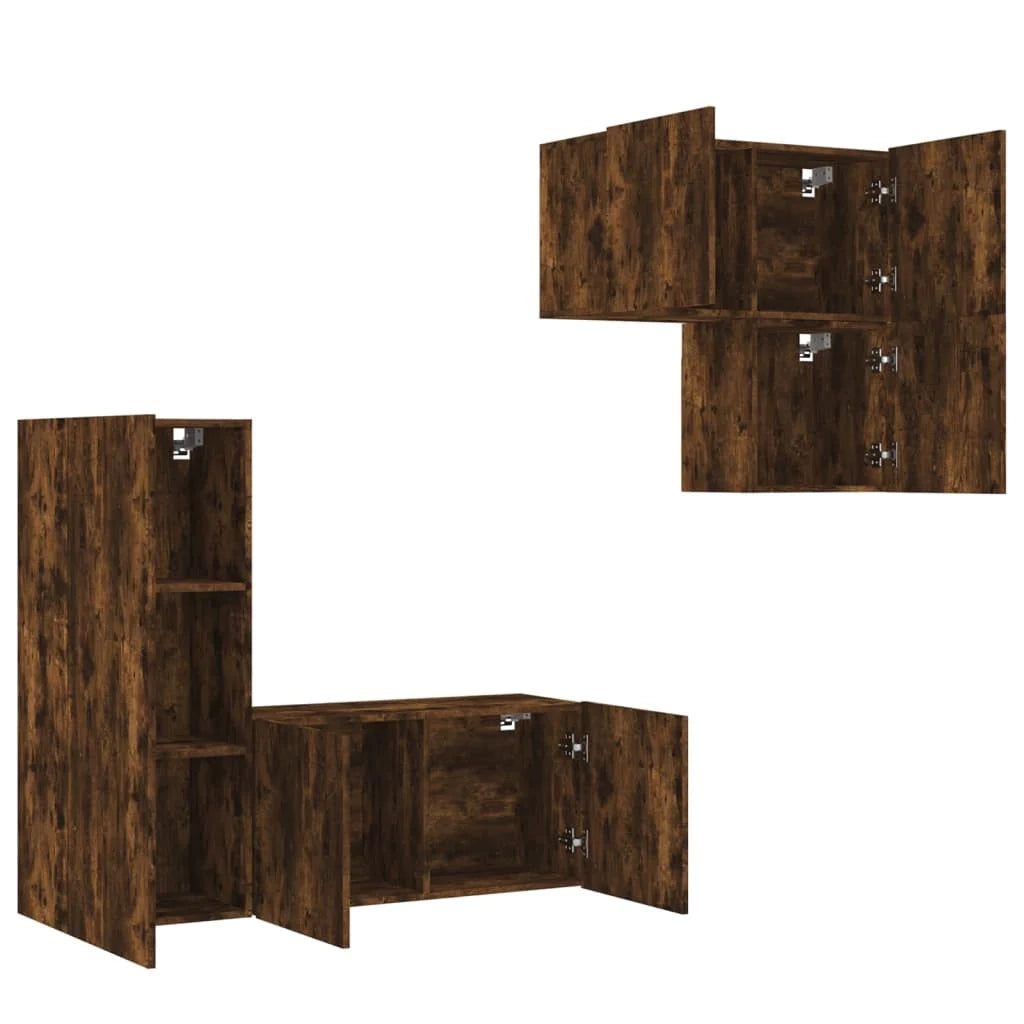 Mobile TV multimediale scaffale TV credenza mobile TV sala da pranzo soggiorno camera da letto 4 pezzi rovere affumicato legno ingegnerizzato marrone 02_0029242