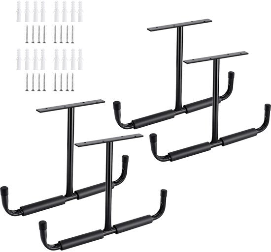 Hanger per soffitto in metallo per oggetti da garage, 4 pezzi, nero