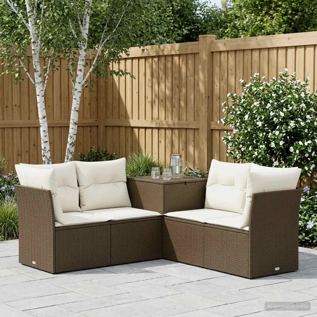 Set di divani 5 pz Marrone e Bianco Crema 3447834