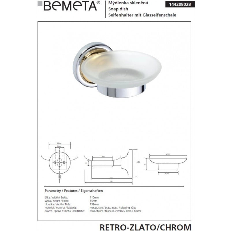 RETRO portasapone in vetro ottone cromo-oro 11x6,5x13,8 cm