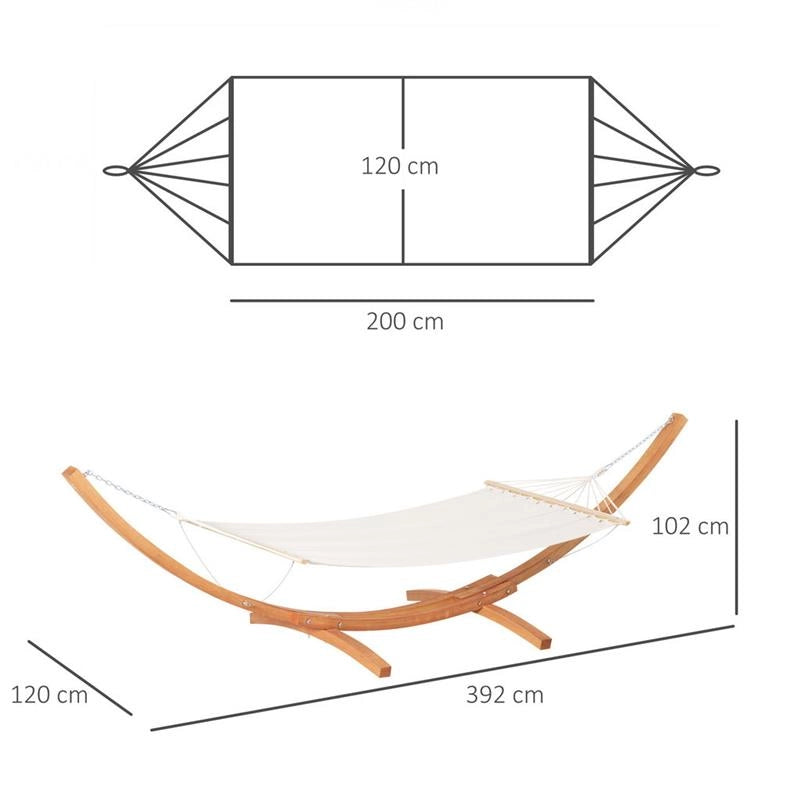 AMACA CON SUPPORTO IN LEGNO DI PINO E COTONE PER GIARDINO, 392X120X102CM, BIANCA, PESO 150KG