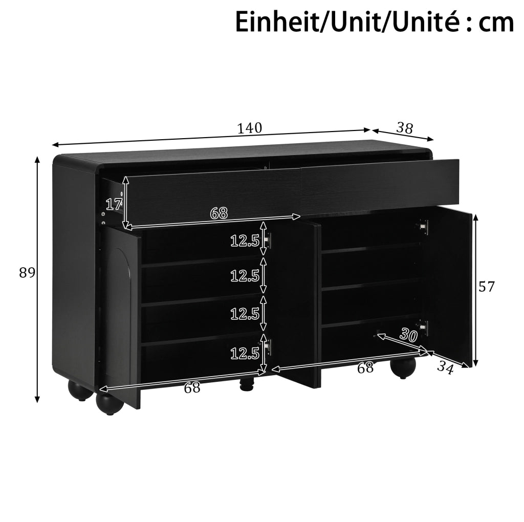 Credenza sideboard con porte ad arco; 140 x 38 x 89 cm; in PB e MDF nero