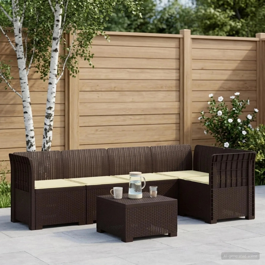 Divano da Giardino 5 Posti con Cuscini Stile Rattan PP Marrone 3444038