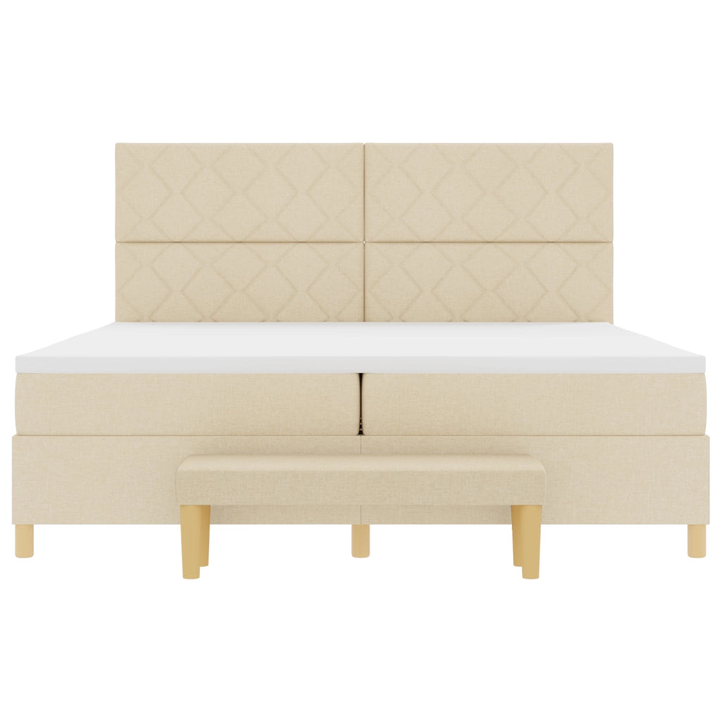 Letto Box Spring con Materasso e Panchina Panna 200x200 cm Tessuto