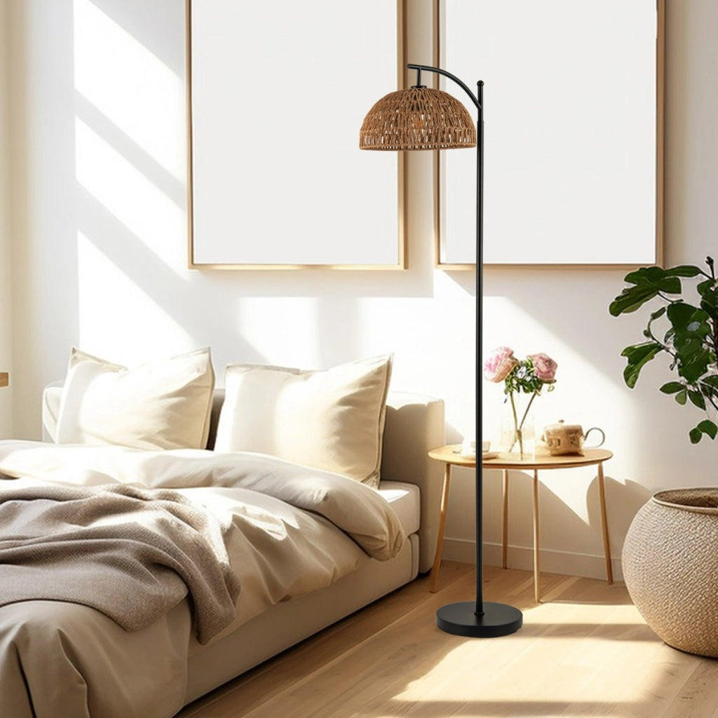 Lampada da terra da 160 cm con paralume a sospensione, Apparecchio di illuminazione per soggiorno e ufficio Nero-Lampade