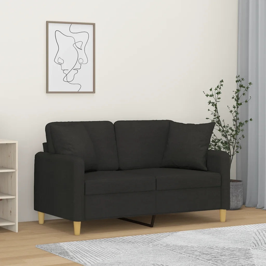 Divano a 2 Posti con Cuscini-Sofa 2 Posti con Cuscini Nero 120 cm in Tessuto 615541