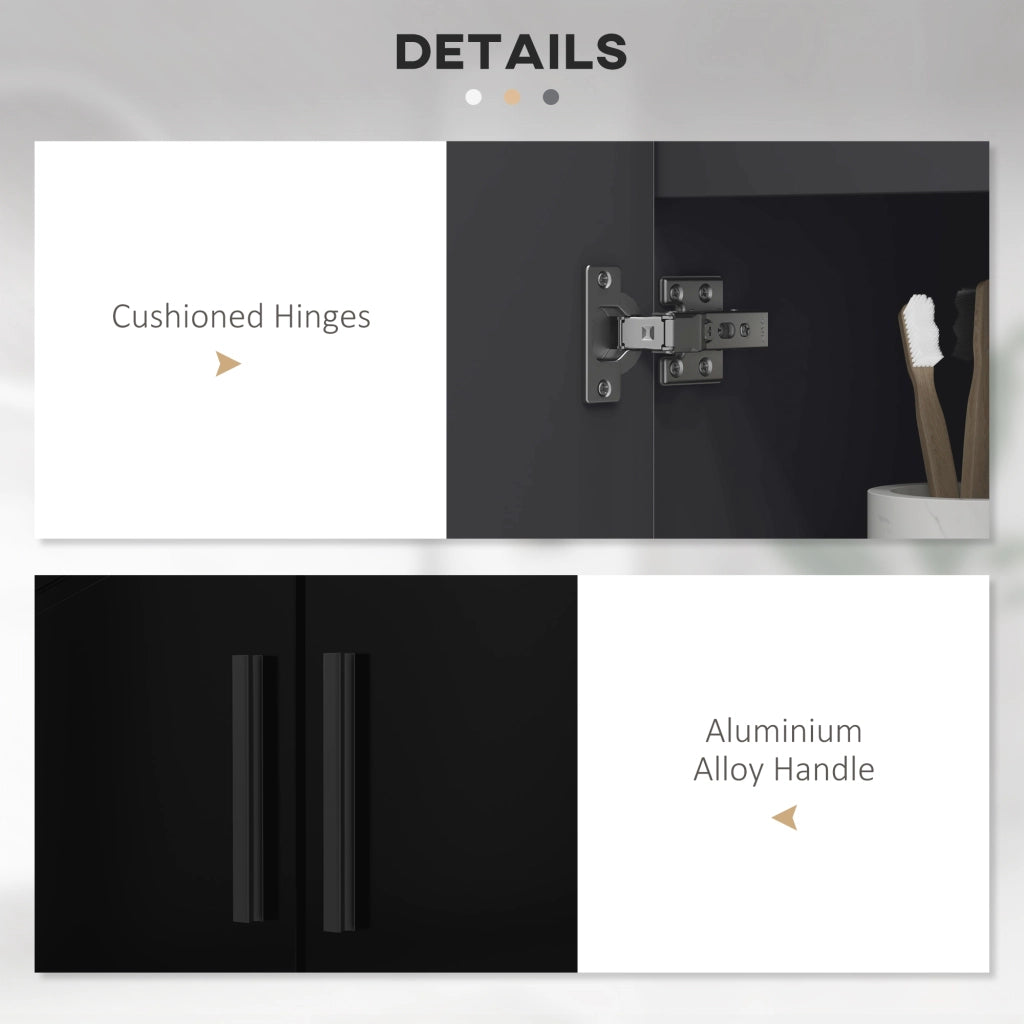 EasyComfort Mobile Sottolavabo Bagno in Legno con Armadietto 2 Ante, 60x30x60cm, Nero