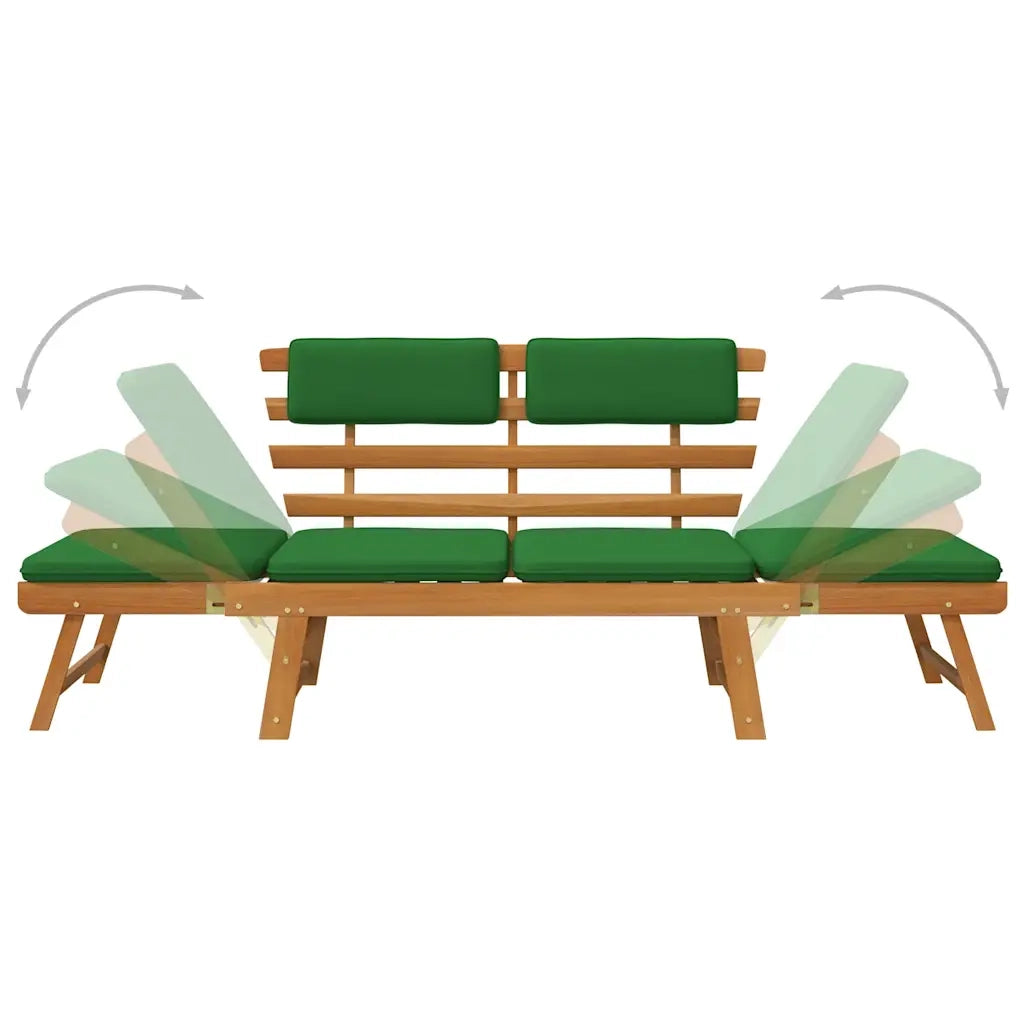 Panca da Giardino Cuscini 2-in-1-Sgabello-Panca da esterno 190 cm Legno Massello d'Acacia