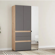 Armadio Camera da Letto Zuccare, Guardaroba 3 Ante Appendiabiti, 117x52 cm Nero Antracite