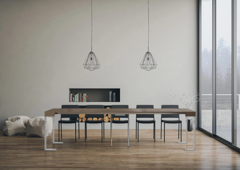 Consolle Allungabile 90-300x40x77 cm Tecno Tortora Telaio Bianco