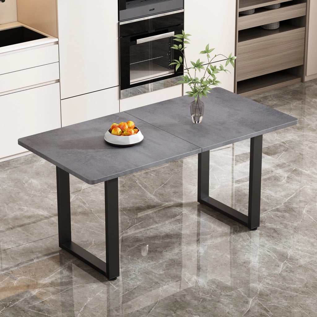Tavolo da pranzo rettangolare in stile industriale, piano in truciolare, struttura in metallo, grigio/nero