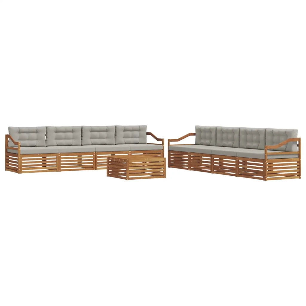 Set di divani da esterno 9 pcs Grigio Naturale e Chiaro