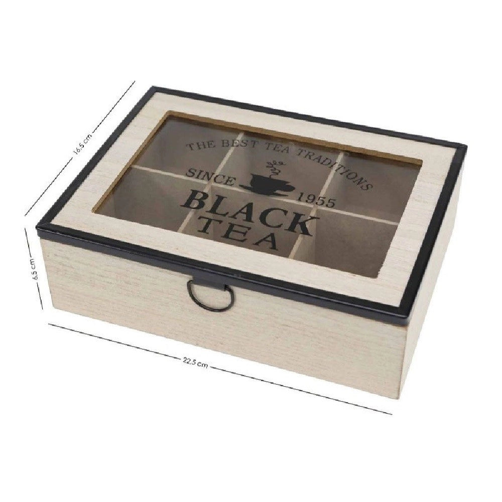 Trade Shop - Scatola Contenitore In Legno Per Tè Con Bacheca 6 Posti Scomparti Vetrina 219601 -