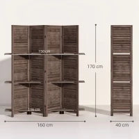 Paravento da interno in legno con 4 pannelli, Pieghevole, 160 x 170 cm, Noce