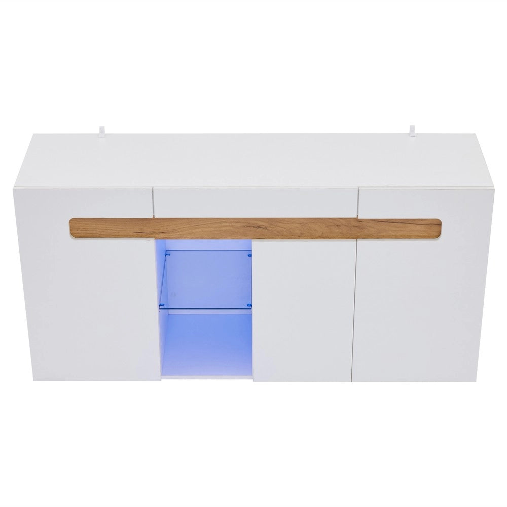 Credenza TV con LED ¨C MINIMAL ¨C Bianco Lucido, Vetro, 140x40x70