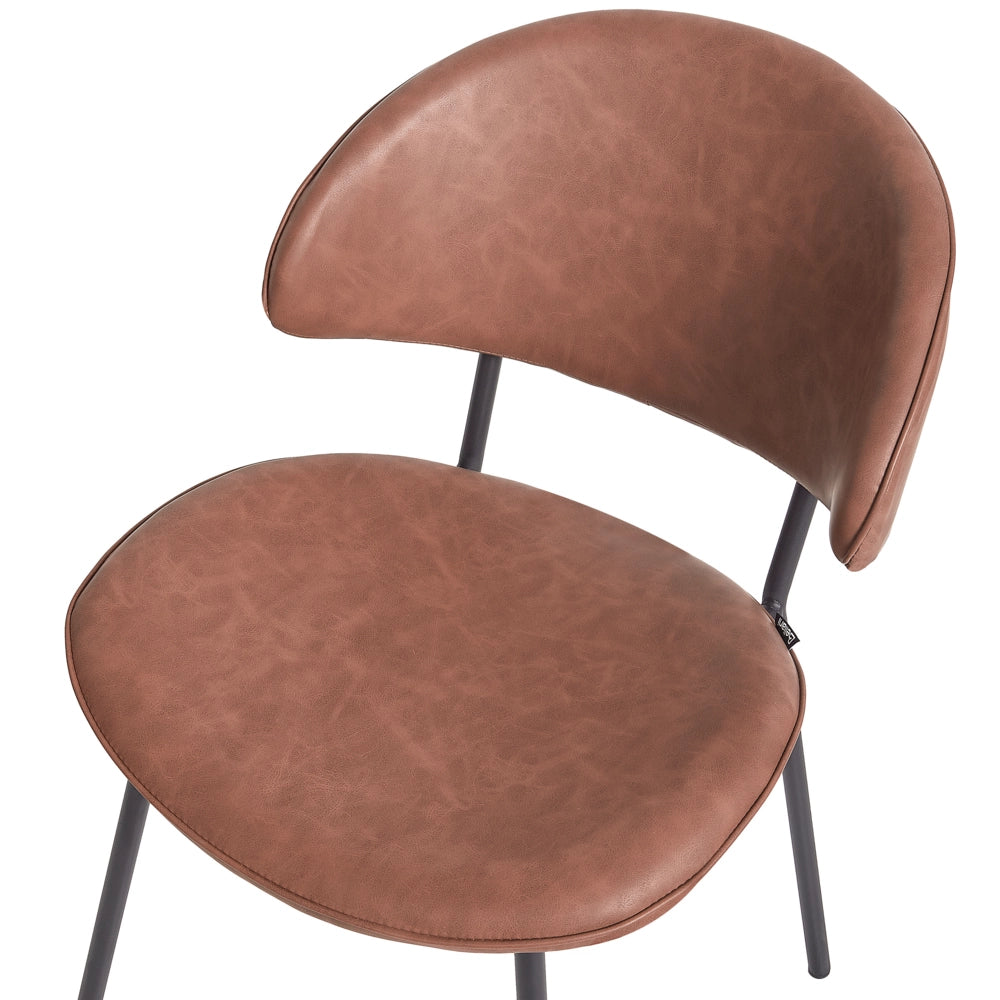 Set di 2 sedie da pranzo Rivestimento in ecopelle marrone Gambe in metallo nero Schienale curvo senza braccioli Design moderno e contemporaneo