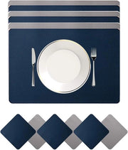 Tavoliere per tavolo lavabili doppie spesse in pelle blu chiaro grigio chiaro 45x30 cm set da 6 per casa cucina ristorante hotel