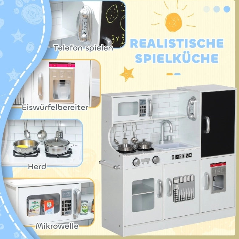 Cucina giocattolo in legno bianca con accessori e lavello