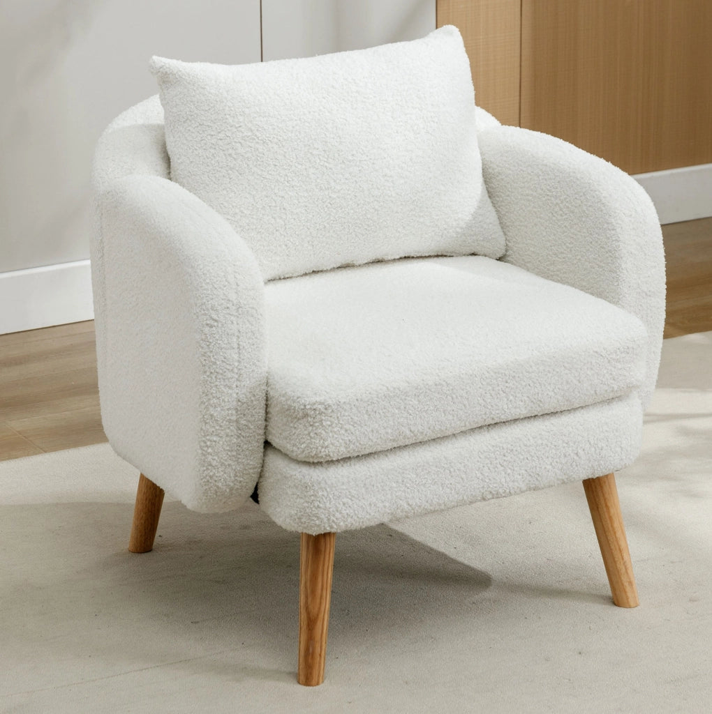 Poltrona singola in teddy con cuscino; bianco; 71 x 72 x 71 cm
