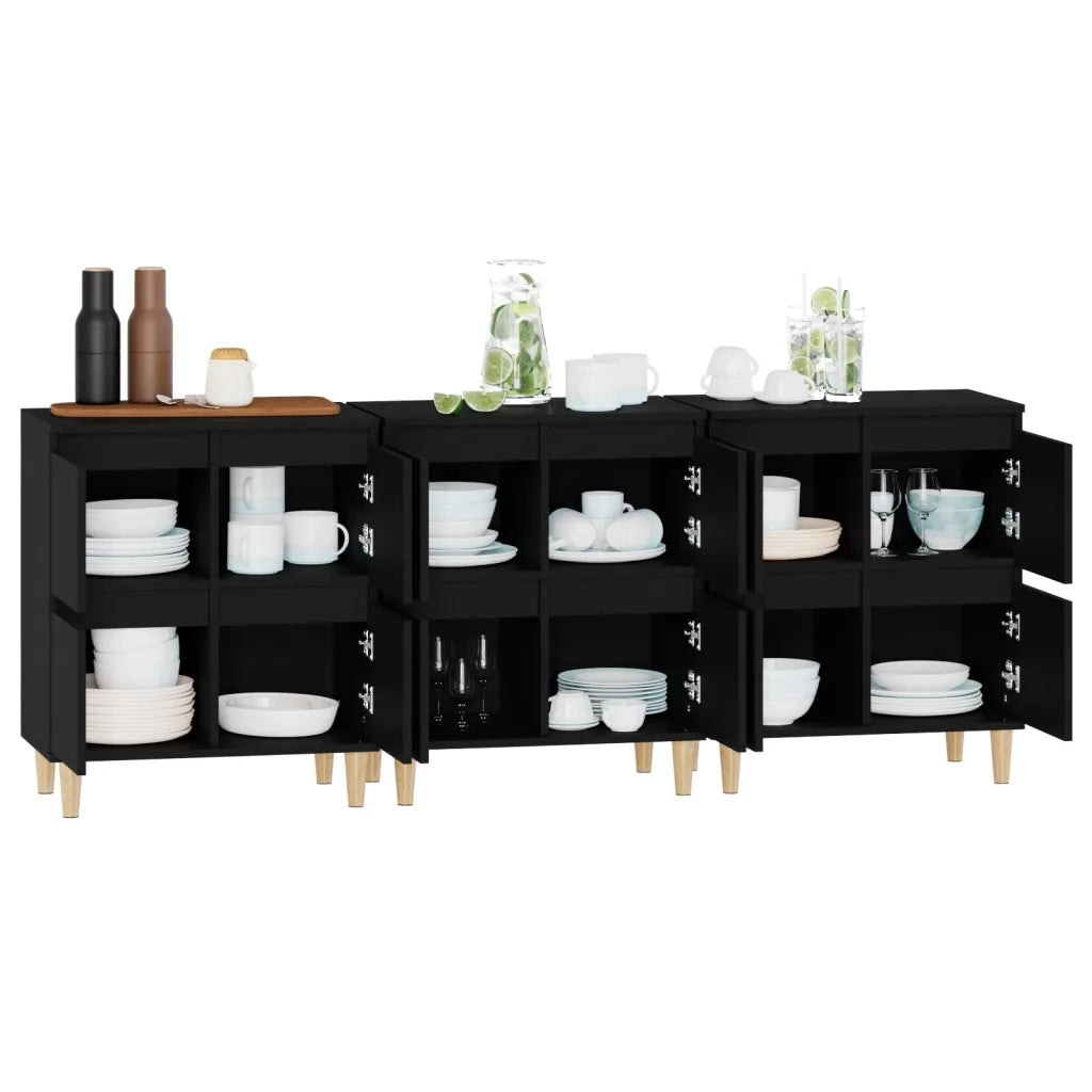 Credenze 3pz | Madia | Buffet da pranzo | Armadio da pranzo Nere 60x35x70 cm in Legno Multistrato