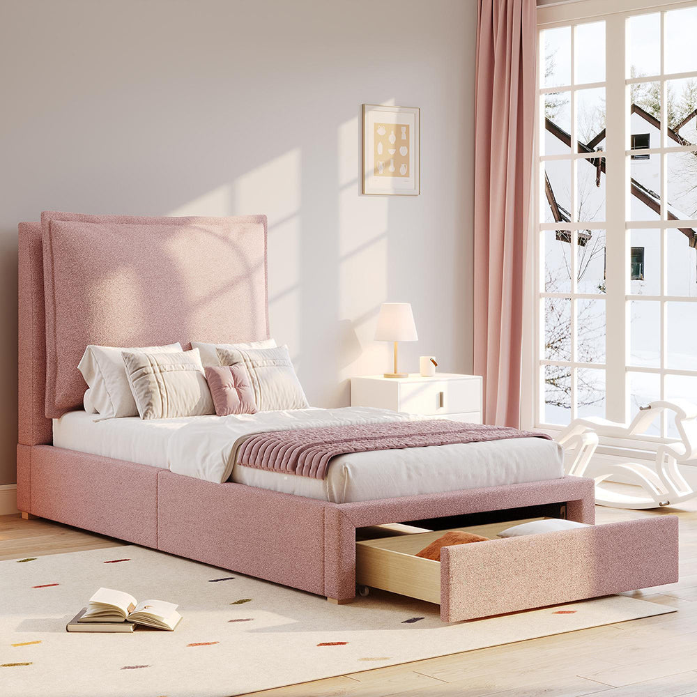 Letto imbottito 90x200cm - Xylo - testiera chenille rosa