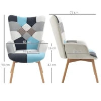 Poltroncina da Camera in Velluto Trapuntato e Gambe in Legno, 66x76x98cm, Multicolore