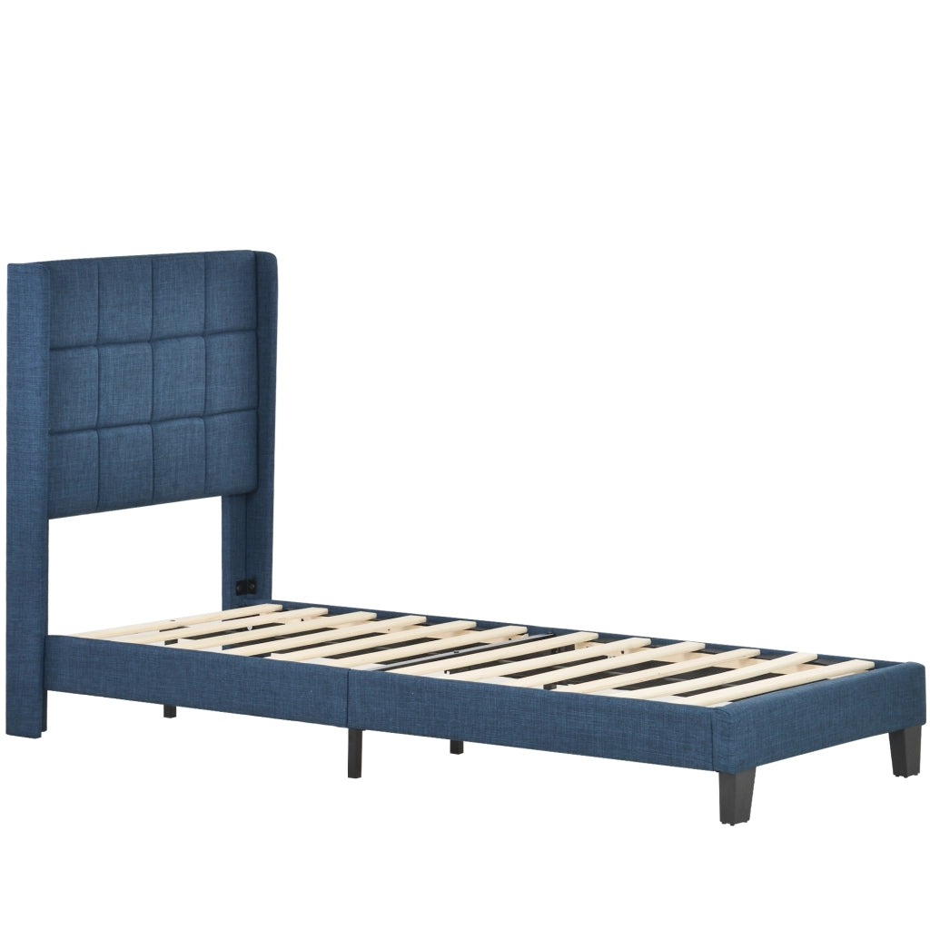 letto imbottito lino blu 90 x 200 cm