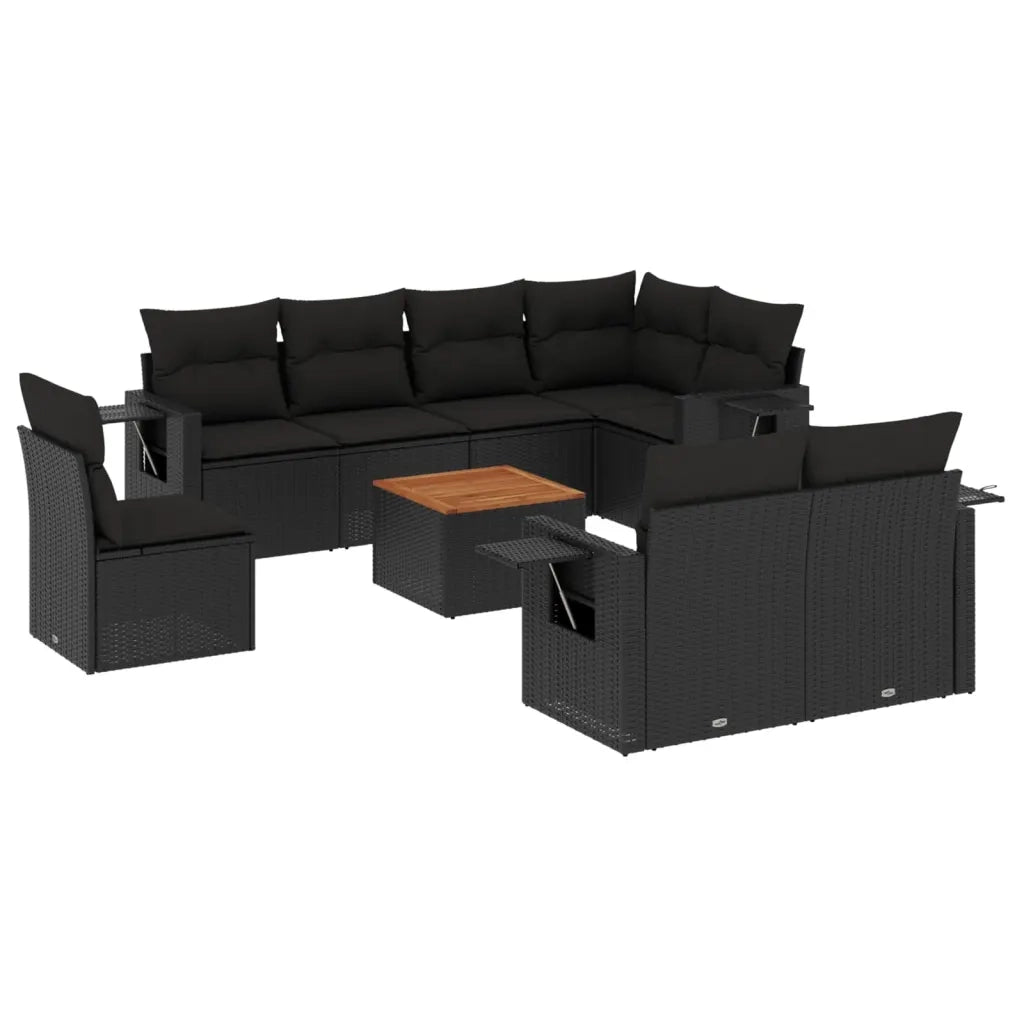 Set Divani da Giardino 9 pz con Cuscini Nero in Polyrattan 3224655