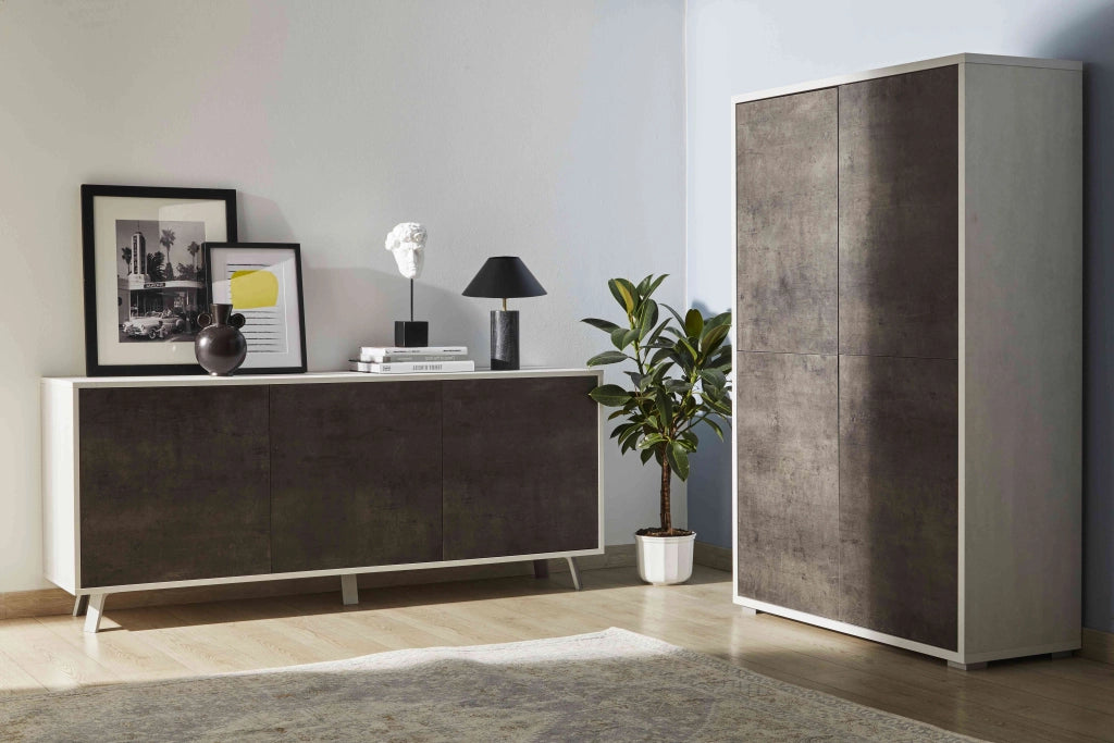 Credenza alta VELBRUK bianco pietra/nero pietra
